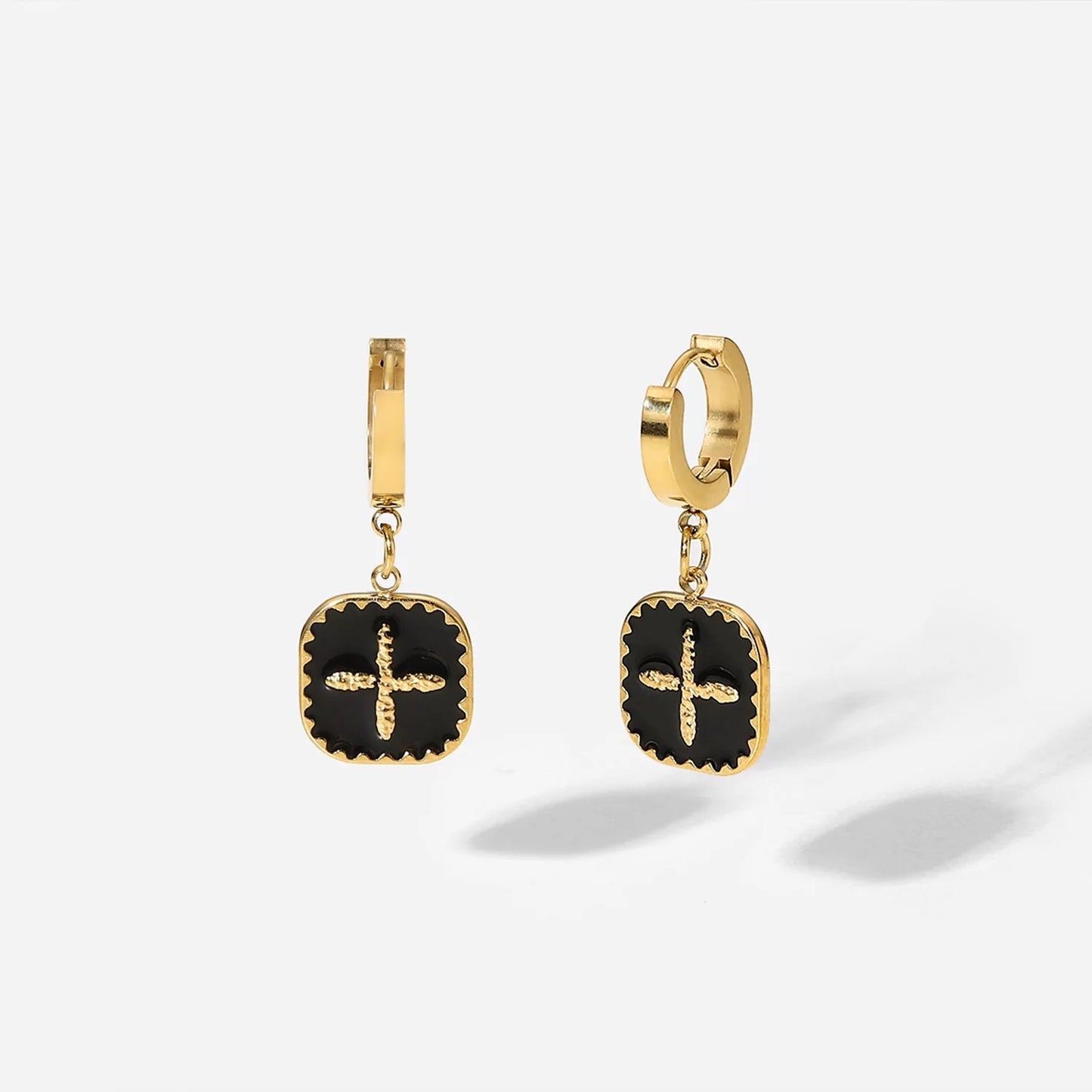 Black Drip Cross Earrings