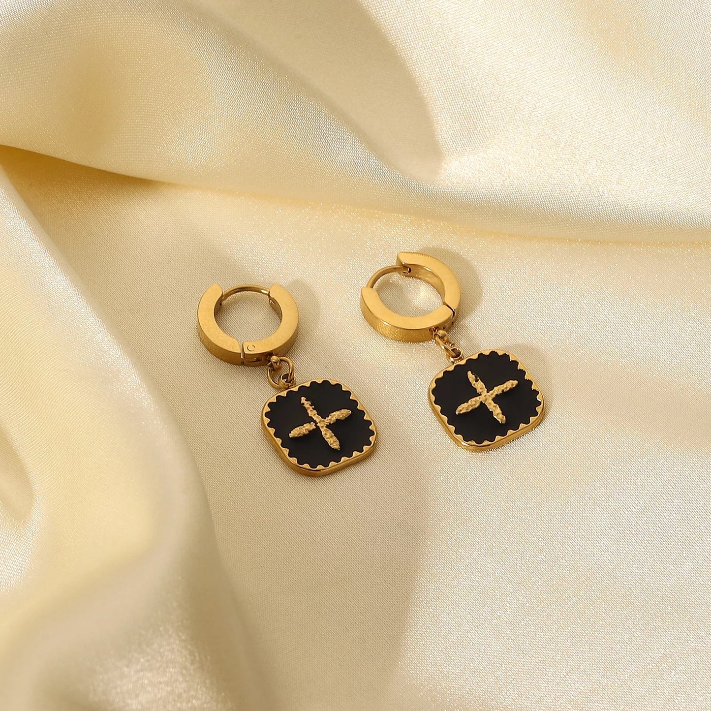Black Drip Cross Earrings