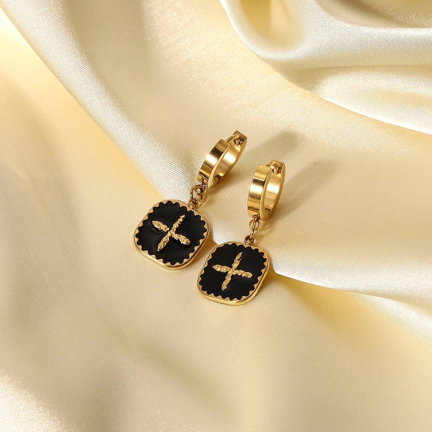 Black Drip Cross Earrings