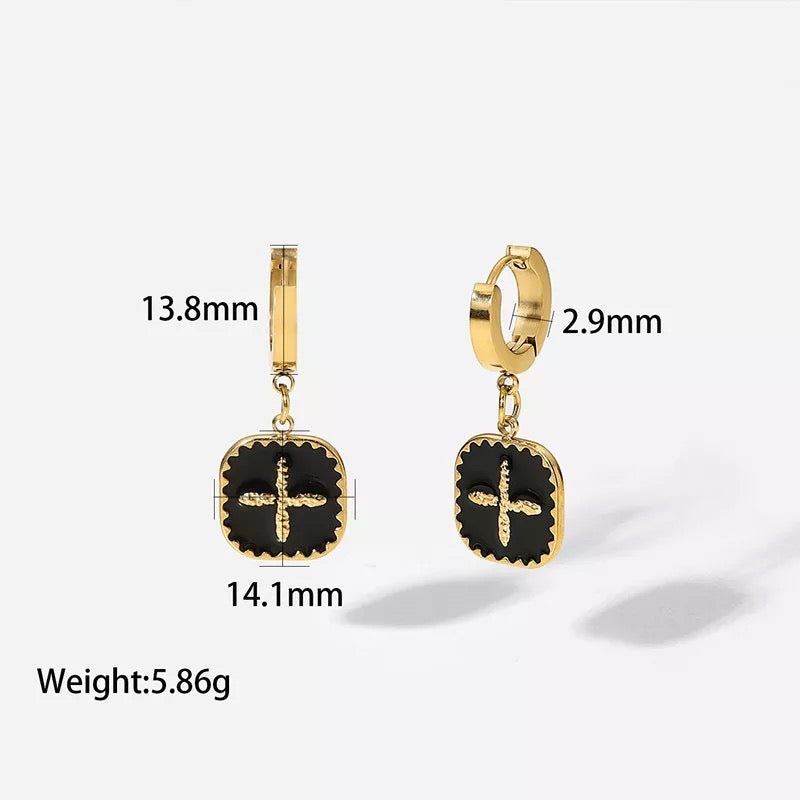 Black Drip Cross Earrings