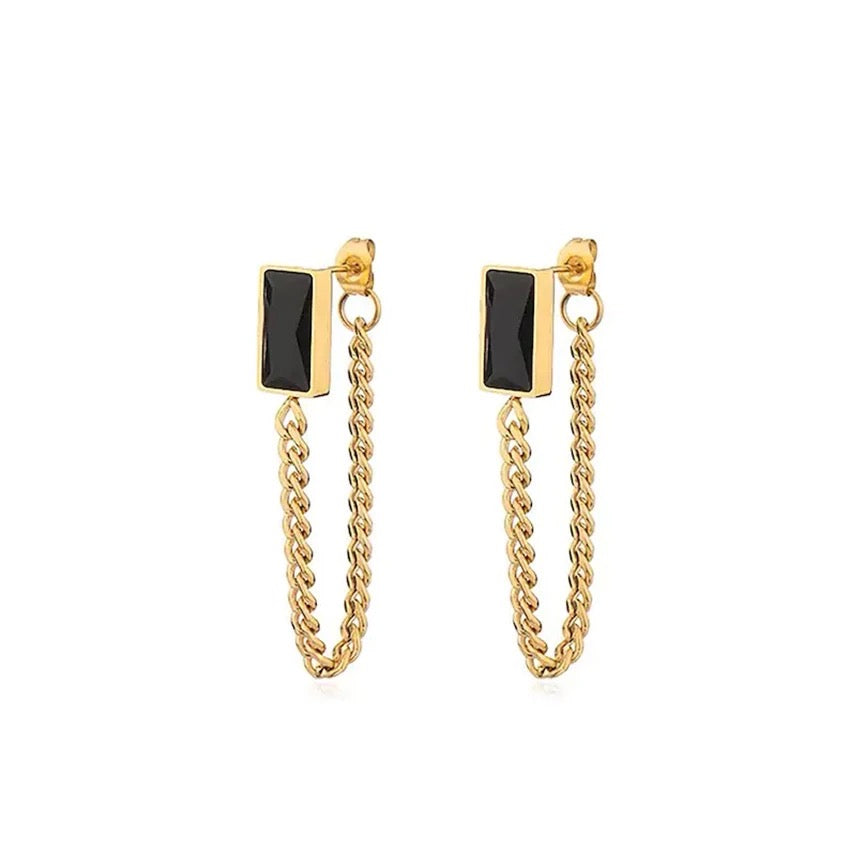 Black Onyx Hoop Chain Earrings